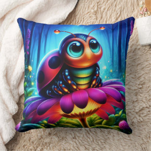Cute big-eyed Ladybug with a mystical glow Throw Pillow