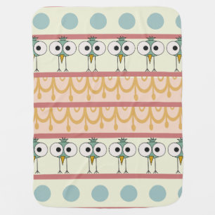Cute Big Eyed Owl Bird Pattern Nursery Blanket