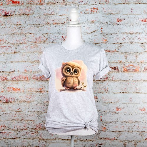 Cute Big Eyed Owl on Pink Background Graphic T_Shirt