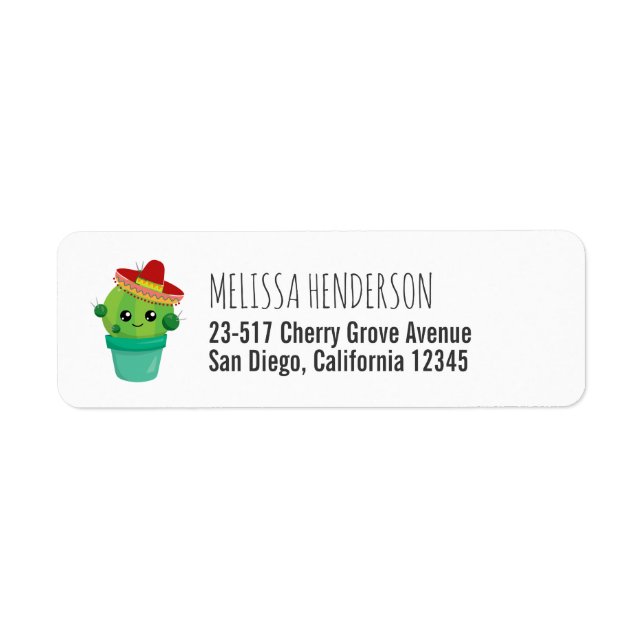 Cute Big-Eyed Smiling Cactus in Red Sombrero Label (Front)