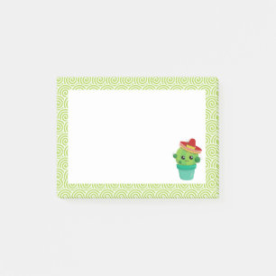 Cute Big-Eyed Smiling Cactus in Red Sombrero Post-it Notes