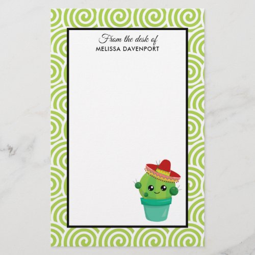 Cute Big_Eyed Smiling Cactus in Red Sombrero Stationery