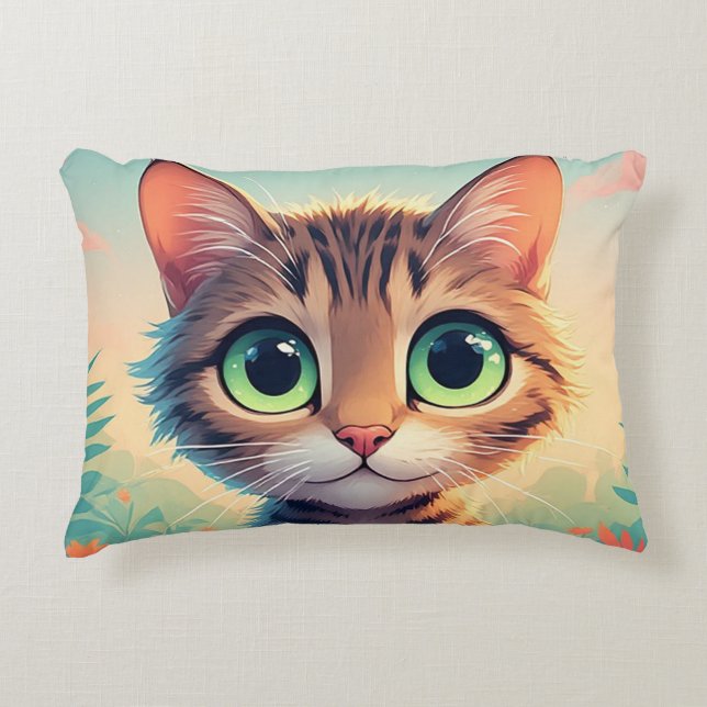 Cute Big-Eyed Tabby Kitten Accent Pillow (Front)