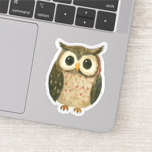 Cute Big-Eyed Watercolor Owl Vinyl Sticker