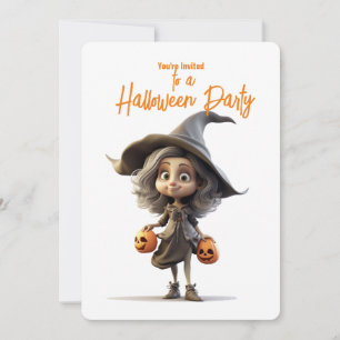 Cute Big-Eyed Witch Halloween Party Invitation