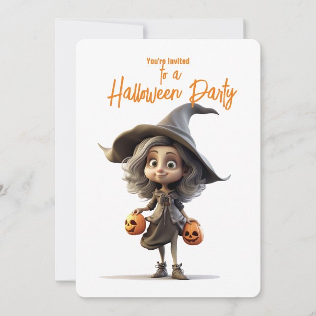 Cute Big-Eyed Witch Halloween Party  Invitation (Front)