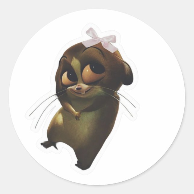 Cute Big Eyes Animal Sticker with White Bow (Front)