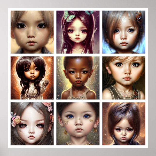 Cute big eyes girl boy Toddlers Modern Art 9 Poster (Front)