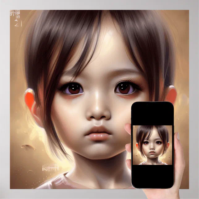Cute big eyes girl boy Toddlers Modern Art Poster Zazzle