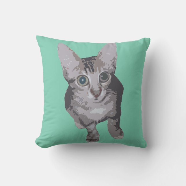 Cute Big Eyes Kitten Throw Pillow (Front)
