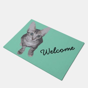 Cute Big Eyes Kitty Welcome Doormat by PattiJAdkins at Zazzle