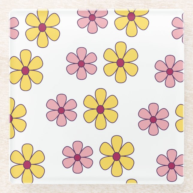 Cute big flowers pattern glass coaster (Front)