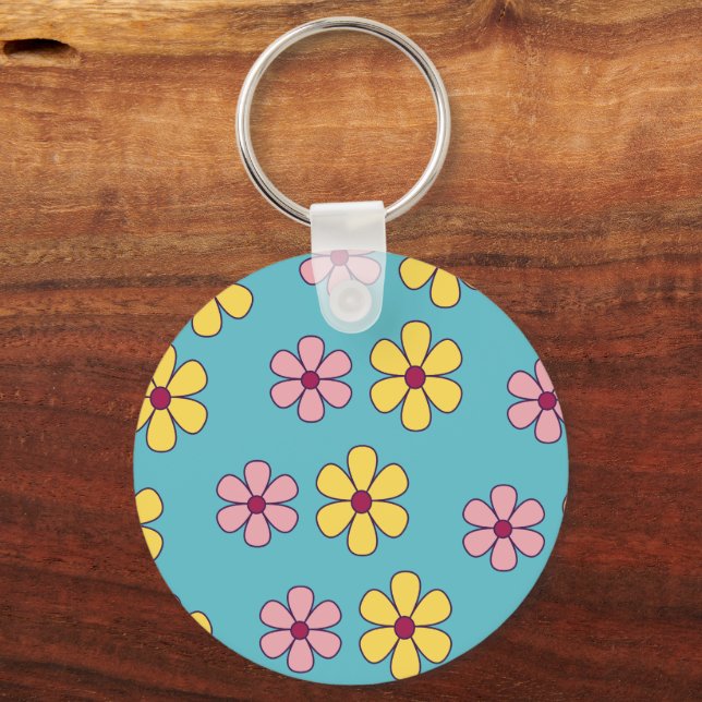 Cute big flowers pattern keychain (Front)