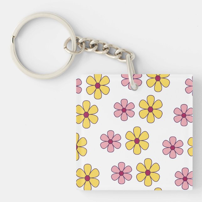 Cute big flowers pattern keychain (Front)