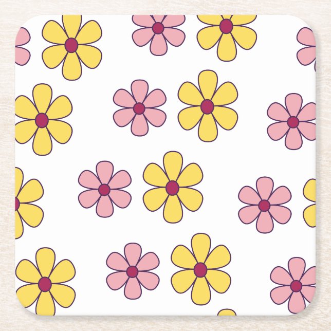 Cute big flowers pattern square paper coaster (Front)