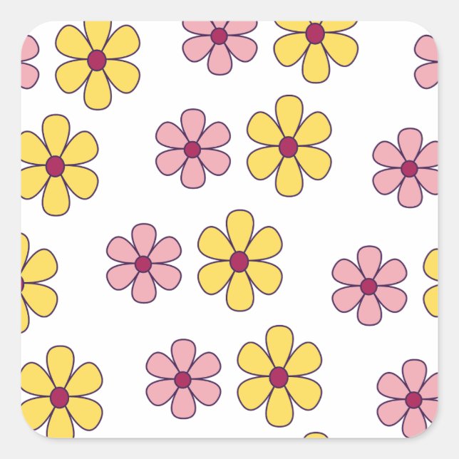 Cute big flowers pattern square sticker (Front)