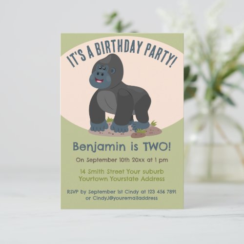 Cute big gorilla personalized cartoon birthday invitation