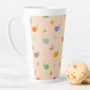 Cute big latte mug with snails and flowers
