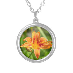 Cute big Lily flower photo Silver Plated Necklace