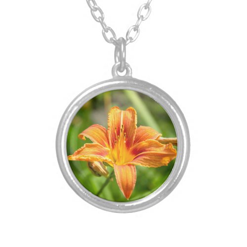 Cute big Lily flower photo Silver Plated Necklace