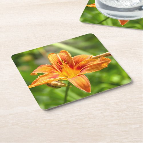 Cute big Lily flower photo Square Paper Coaster