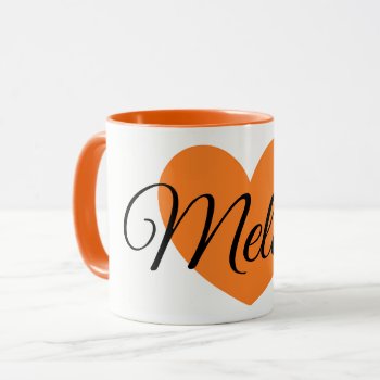Cute Big Orange Heart Print Personalized Coffee Mug by HappyGabby at Zazzle
