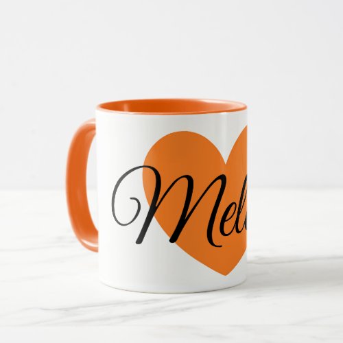 Cute Big Orange Heart Print Personalized Coffee Mug