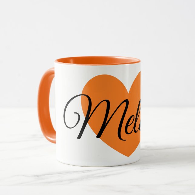 Cute Big Orange Heart Print Personalized Coffee Mug (Front Left)