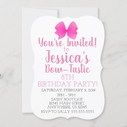 Cute Big Pink Girly Bow Bow_Tastic Birthday Party Invitation