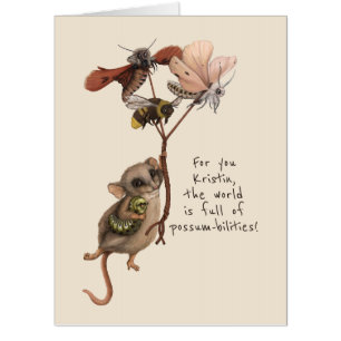 Cute Big Possum Moth and Bee Farewell From Us  Card