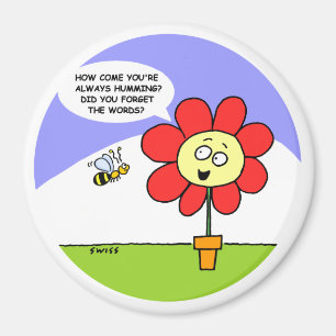 Cute Big Red Flower and Bee Cartoon Art Magnet