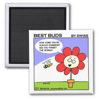 Cute Big Red Flower and Bumble Bee Cartoon Magnet