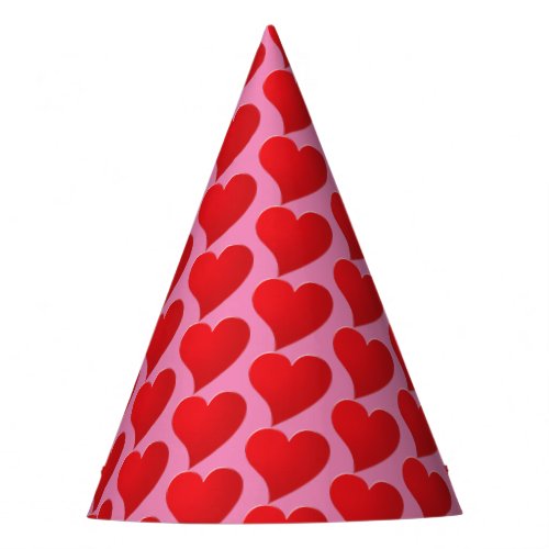 Cute Big Red Hearts pink pattern Birthday Party Hat