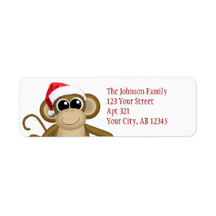 Cute Big Santa Hat Monkey Christmas Address Labels