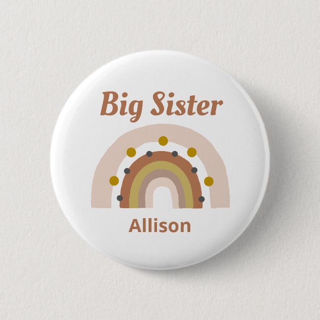 Cute Big Sister Boho Rainbow Personalized Name Button (Front)