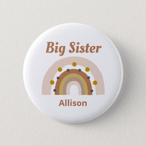 Cute Big Sister Boho Rainbow Personalized Name Button