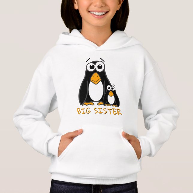 Cute Big Sister Penguin Sibling Cartoon Hoodie (Front)