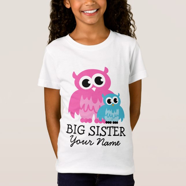 Cute big sister t shirt with whimsical owl cartoon (Front)