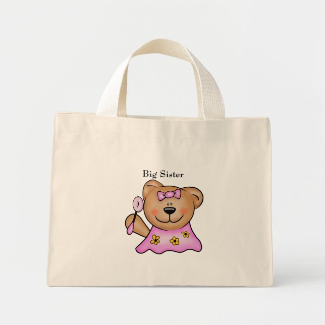 Cute Big Sister Teddy Bear in Pink Mini Tote Bag (Front)