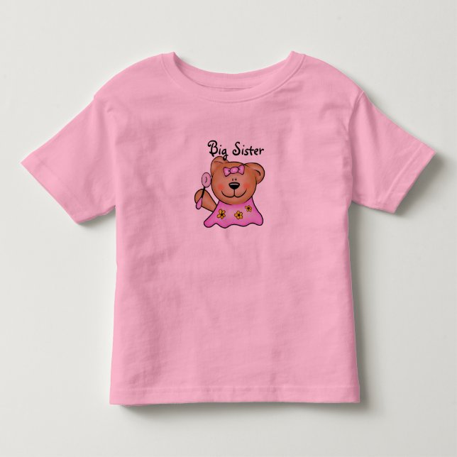 Cute Big Sister Teddy Bear in Pink Toddler T-shirt (Front)