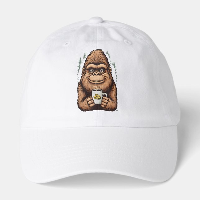 Cute Bigfoot Drinking Coffee  Funny Sasquatch  Hat (Front)