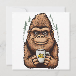 Cute Bigfoot Drinking Coffee Funny Sasquatch Invitation
