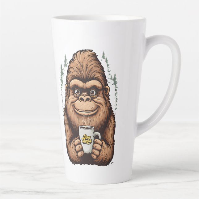 Cute Bigfoot Drinking Coffee  Funny Sasquatch  Latte Mug (Right)