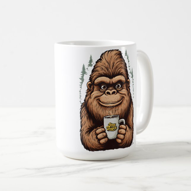 Cute Bigfoot Drinking Coffee  Funny Sasquatch  Mug (Front Right)
