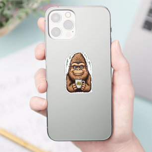 Cute Bigfoot Drinking Coffee Funny Sasquatch Sticker