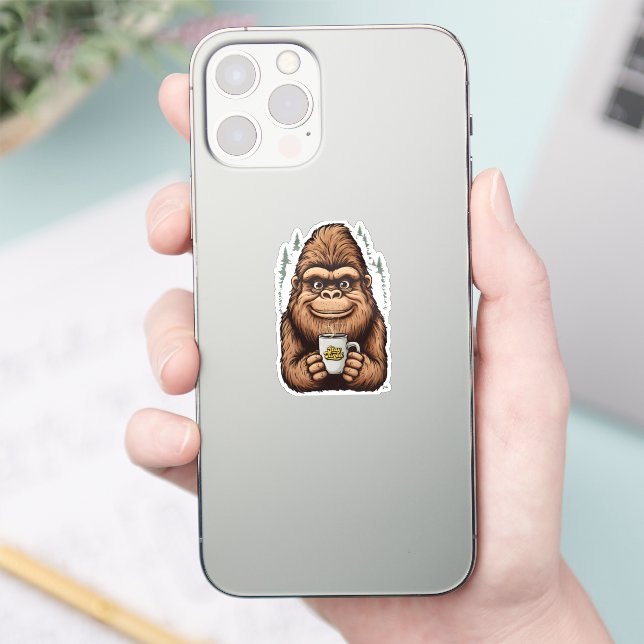 Cute Bigfoot Drinking Coffee  Funny Sasquatch  Sticker (Phone)