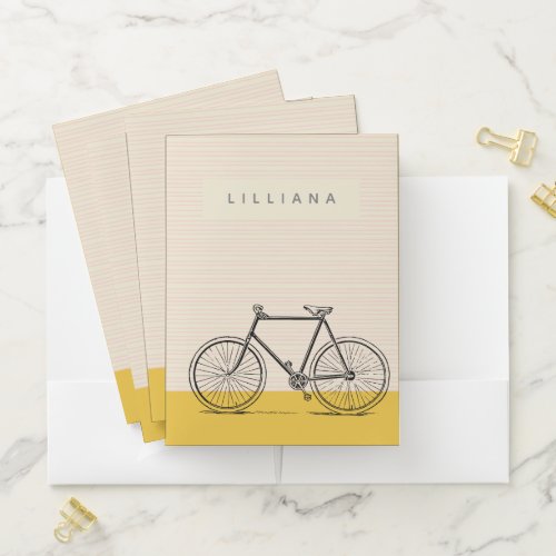 Cute Bike Bicycle Yellow Personalized Name Pocket Folder