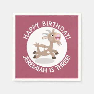 Cute billy goat cartoon personalized birthday napkins