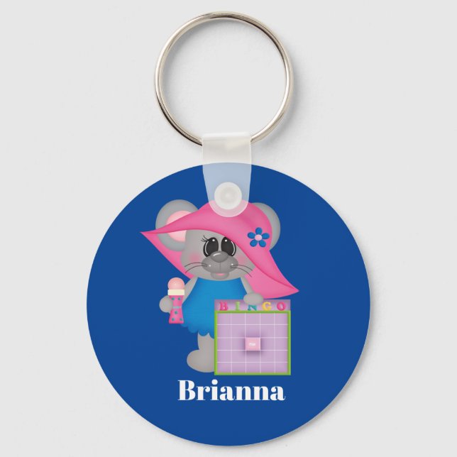Cute Bingo mouse add name Keychain (Front)