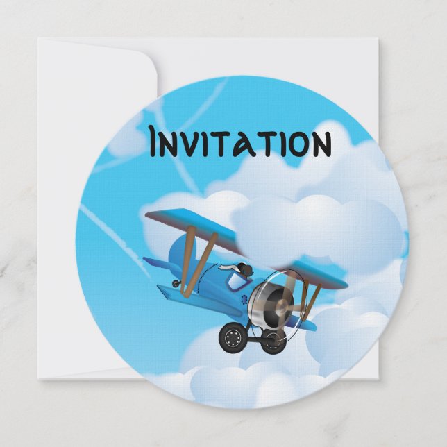 Cute BiPlane's Cartoon Invitation (Front)